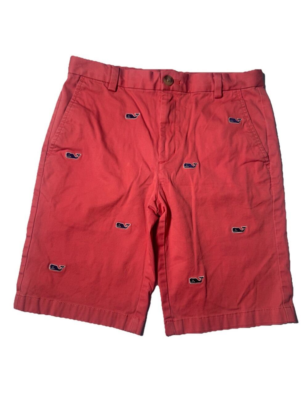 Vineyard Vines Boys Size 16 Pink Whale Logo Chino Shorts Cotton Stretch